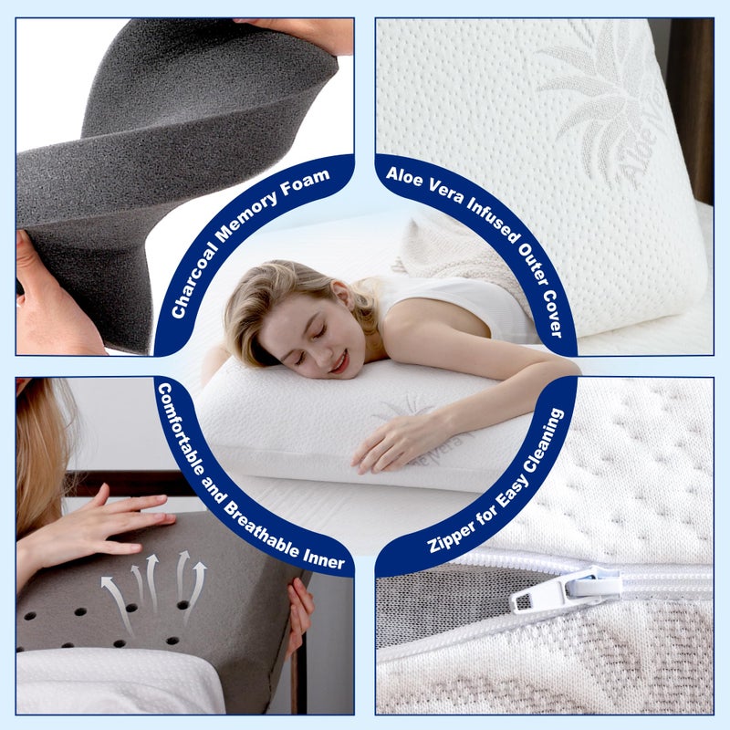 MLILY EGOHOME Cervical Neck Pillow, Aloe Vera Infused Memory Foam, Side Sleeper Pillow for Neck Pain, Skin Friendly, Medium Firm, 30x16 Inches - Image 4